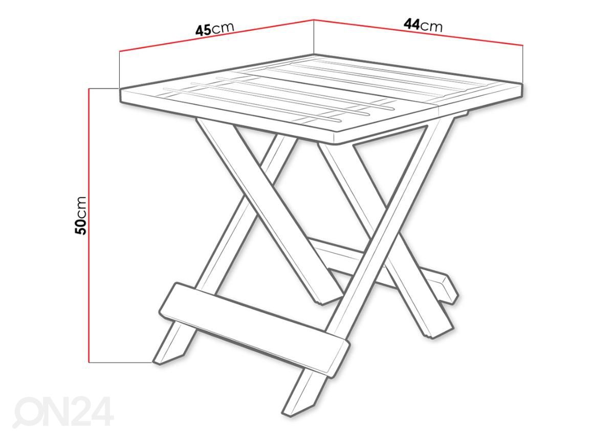 Kokoontaitettava terassipöytä Zokal 44x45 cm kuvasuurennos mitat