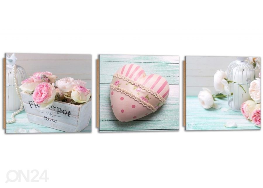 Kolmeosainen taulu Pink heart kuvasuurennos