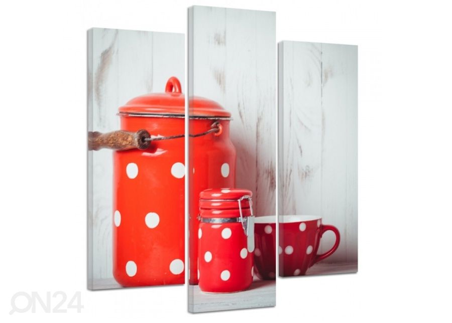 Kolmeosainen taulu Red Dishes 3D 90x80 cm kuvasuurennos