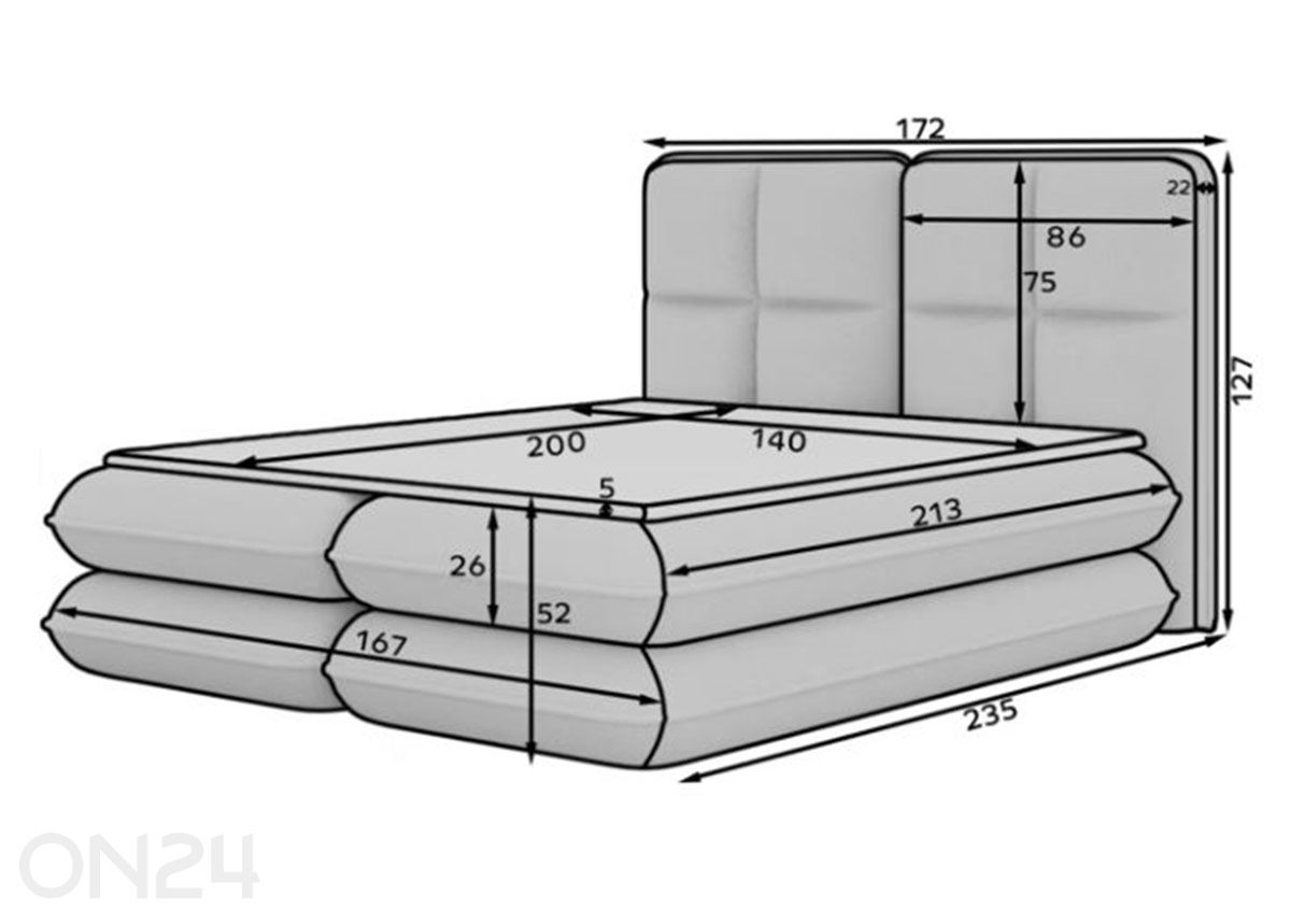 Kontinenttisänky Tonila, 140×200 cm kuvasuurennos mitat