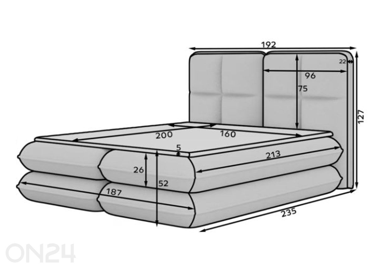 Kontinenttisänky Tonila, 160×200 cm kuvasuurennos mitat