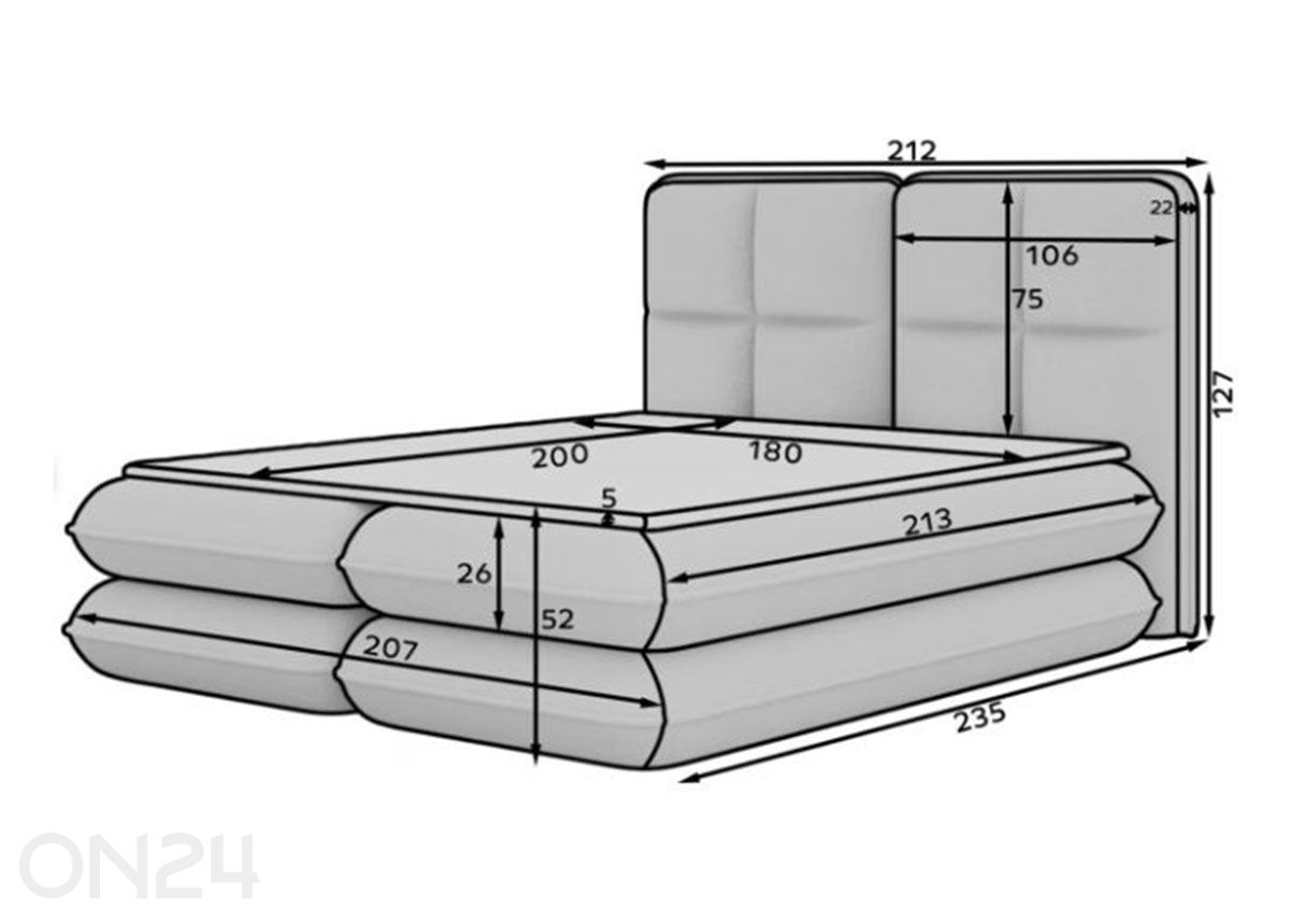 Kontinenttisänky Tonila, 180×200 cm kuvasuurennos mitat