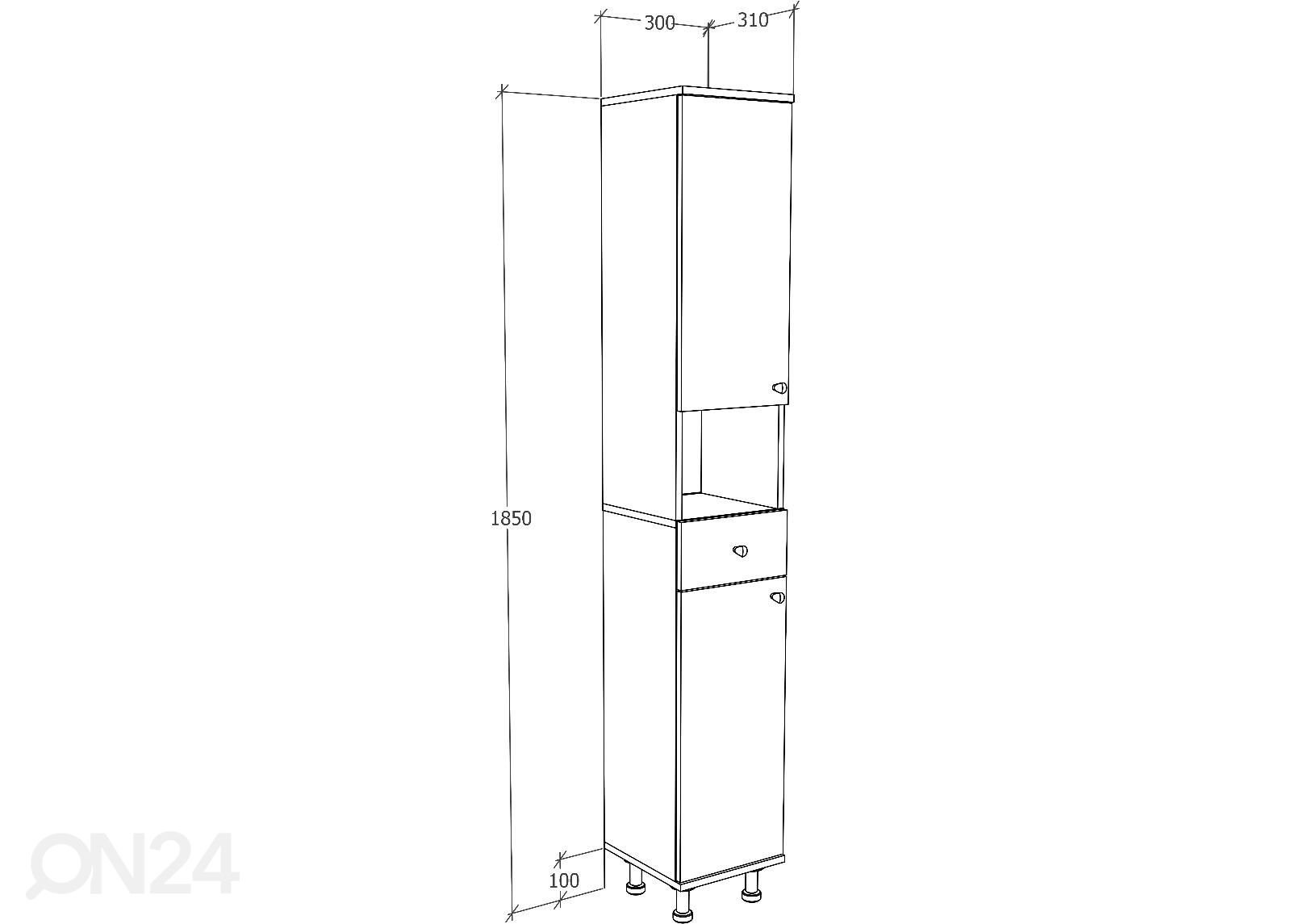 Korkea kylpyhuoneen kaappi Nilosi 30 cm kuvasuurennos mitat