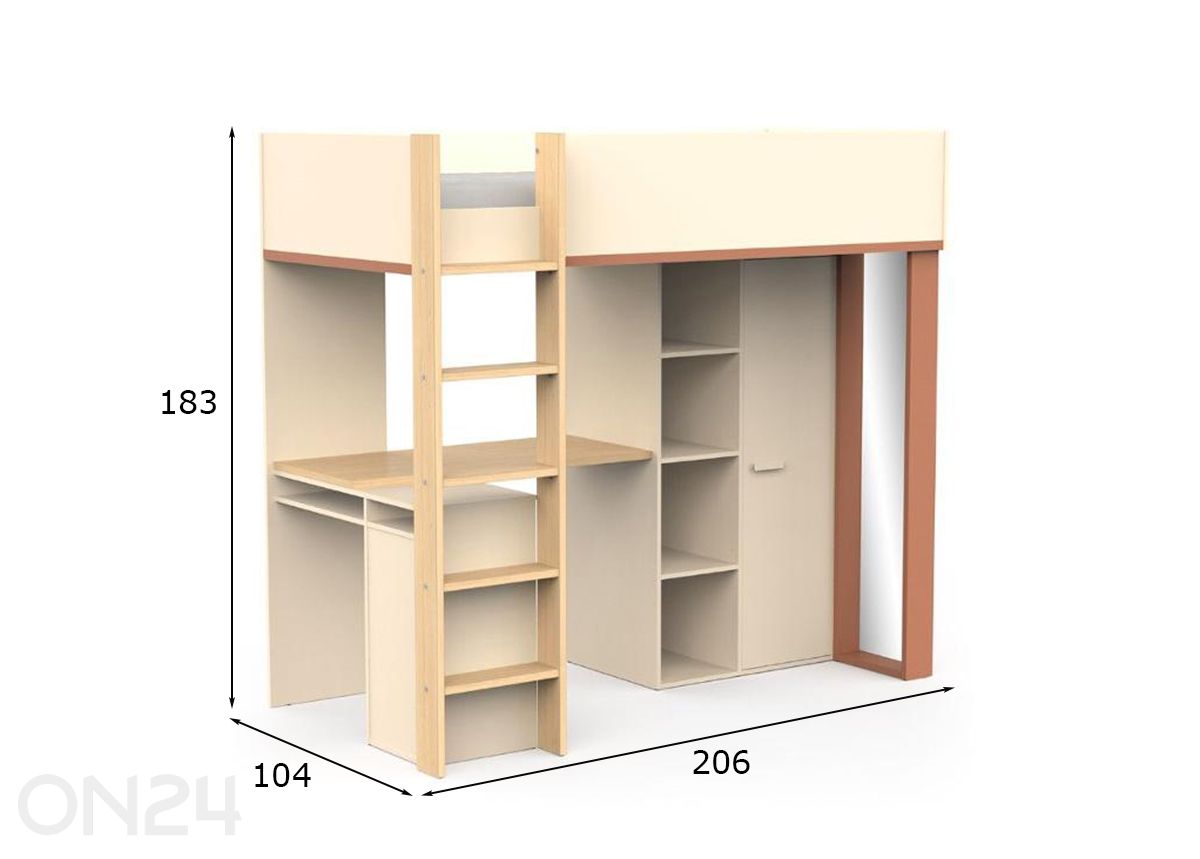 Korkea sänky Camillia 90x200 cm kuvasuurennos mitat