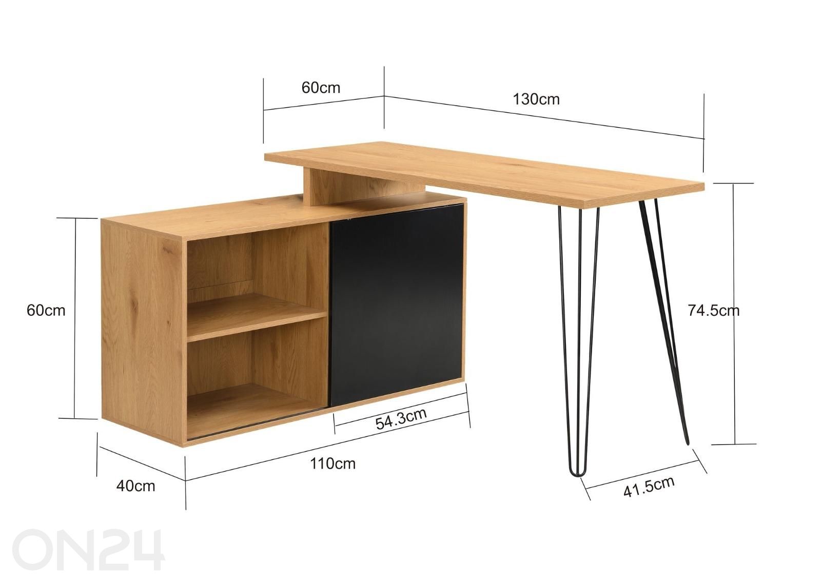 Kulmapöytä 130 cm kuvasuurennos mitat