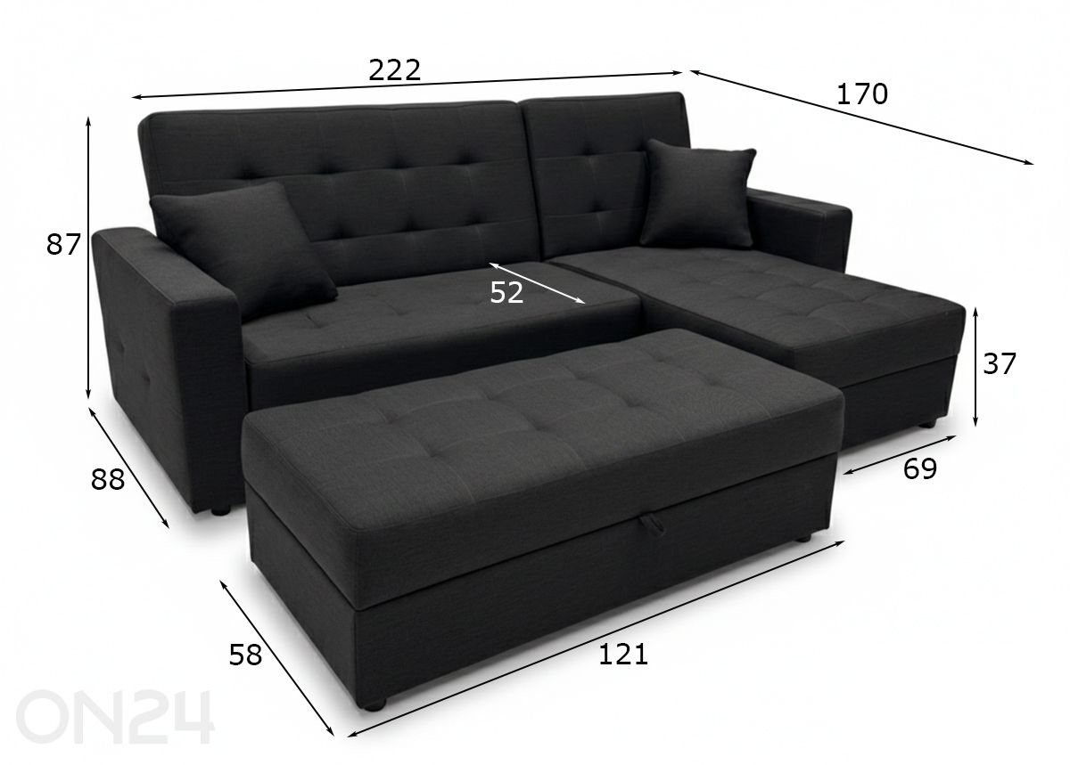 Kulmasohva 1N2+rahi kuvasuurennos mitat