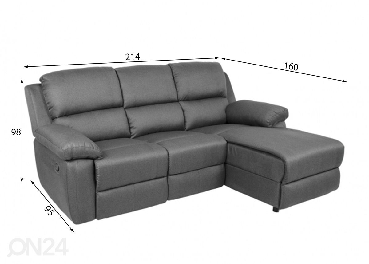 Kulmasohva Berit Recliner, oikea kulma kuvasuurennos mitat