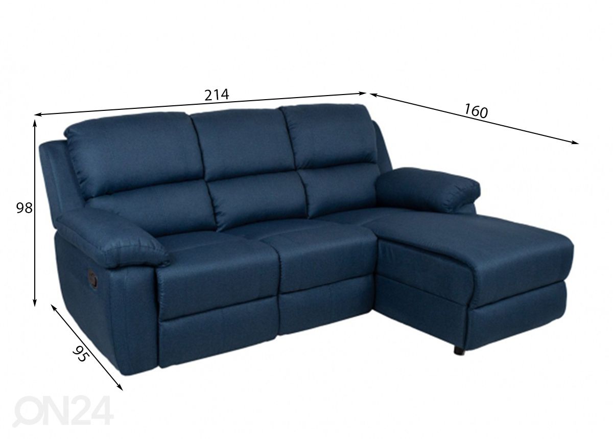 Kulmasohva Berit Recliner, oikea kulma kuvasuurennos mitat
