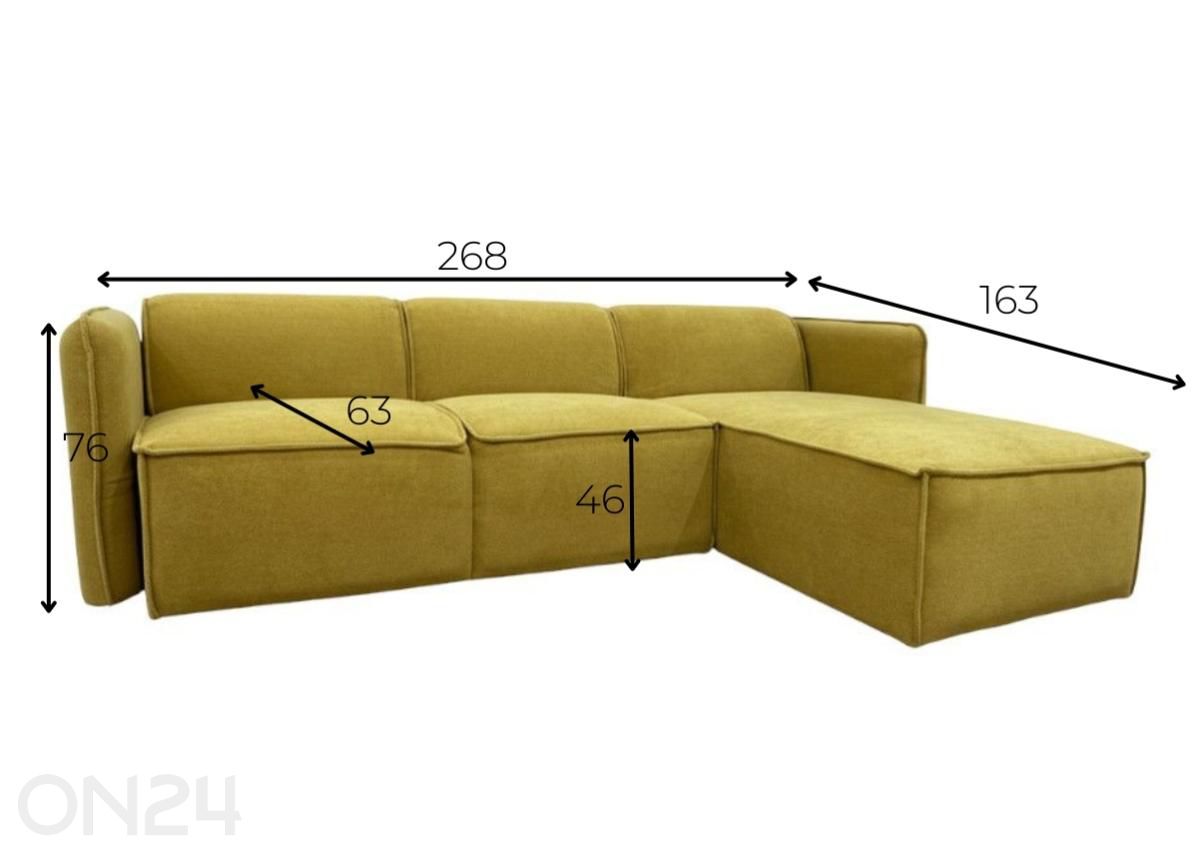 Kulmasohva Bucara kuvasuurennos mitat