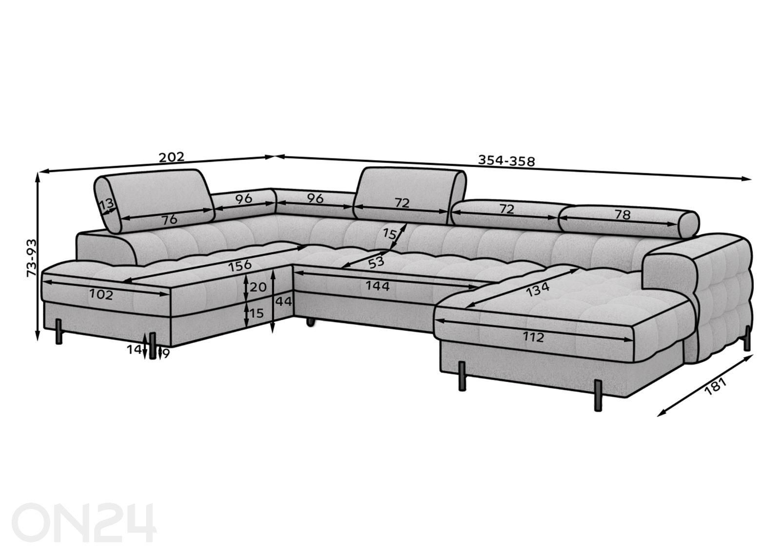 Kulmasohva Feraria kuvasuurennos mitat