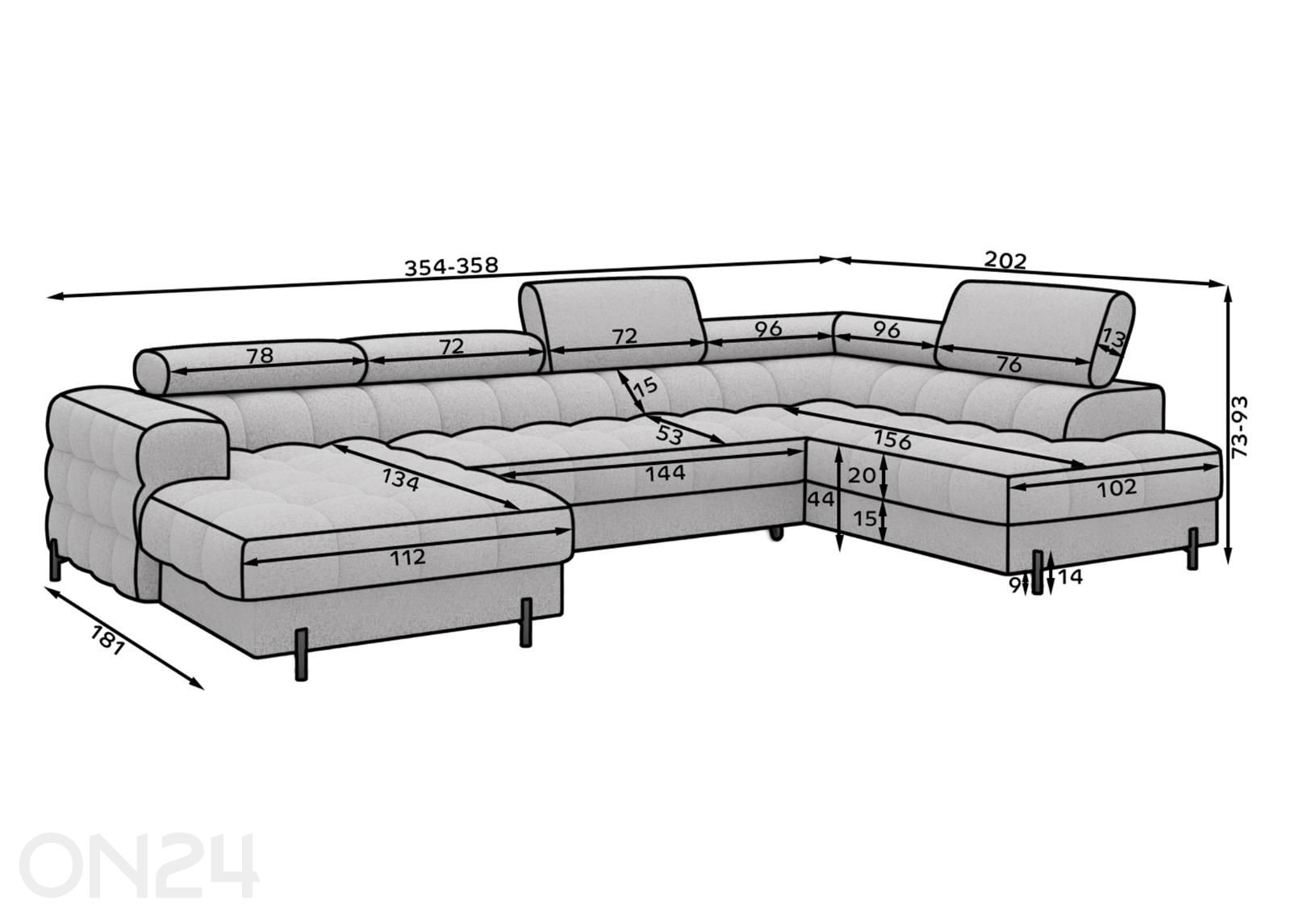 Kulmasohva vuodesohva Feraria kuvasuurennos mitat