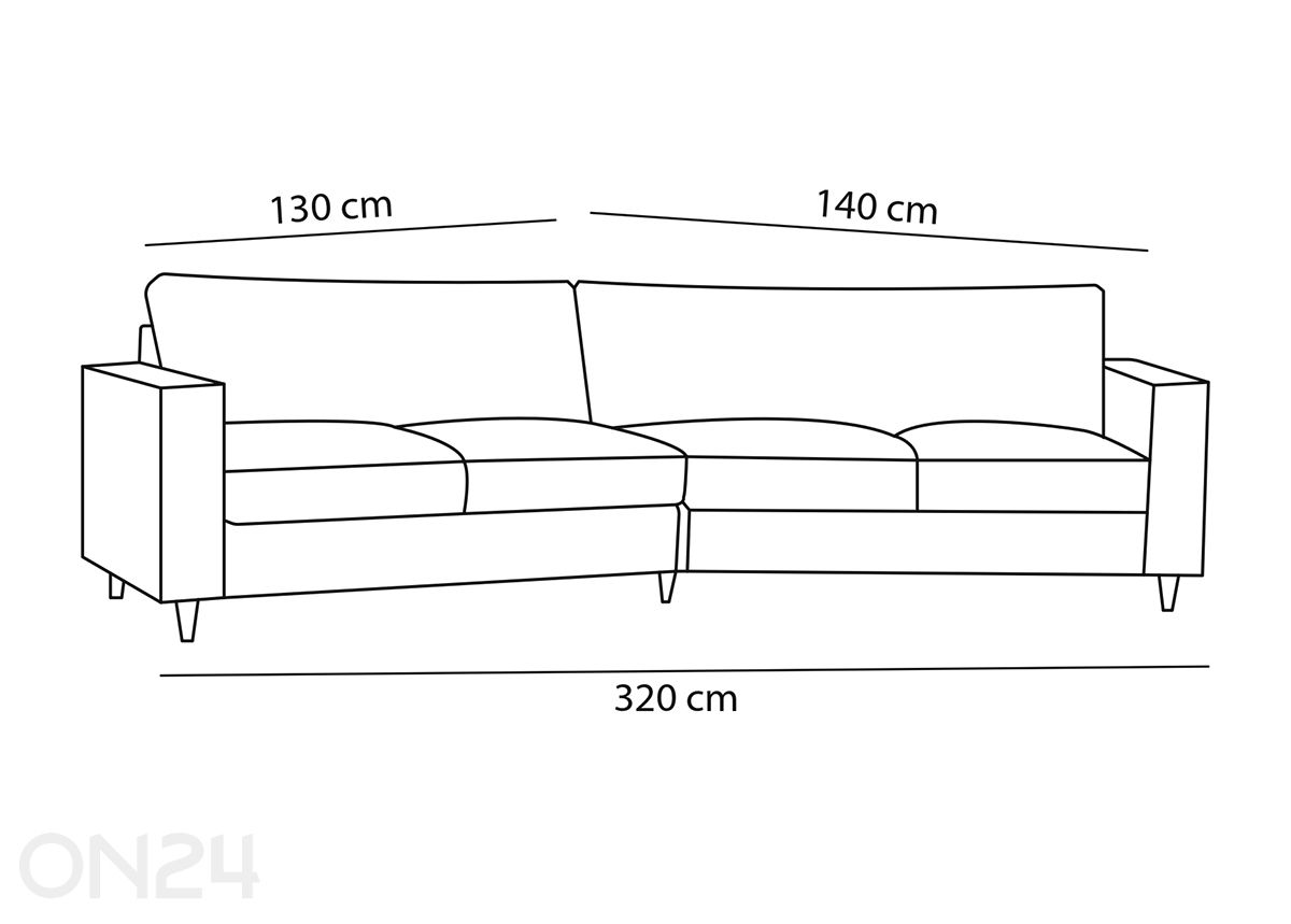 Kulmasohva vuodevaatelaatikolla Reena 2K2 kuvasuurennos mitat