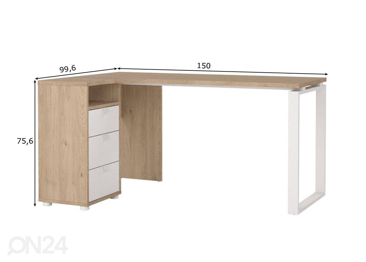 Kulmatyöpöytä Sign 150 cm kuvasuurennos mitat
