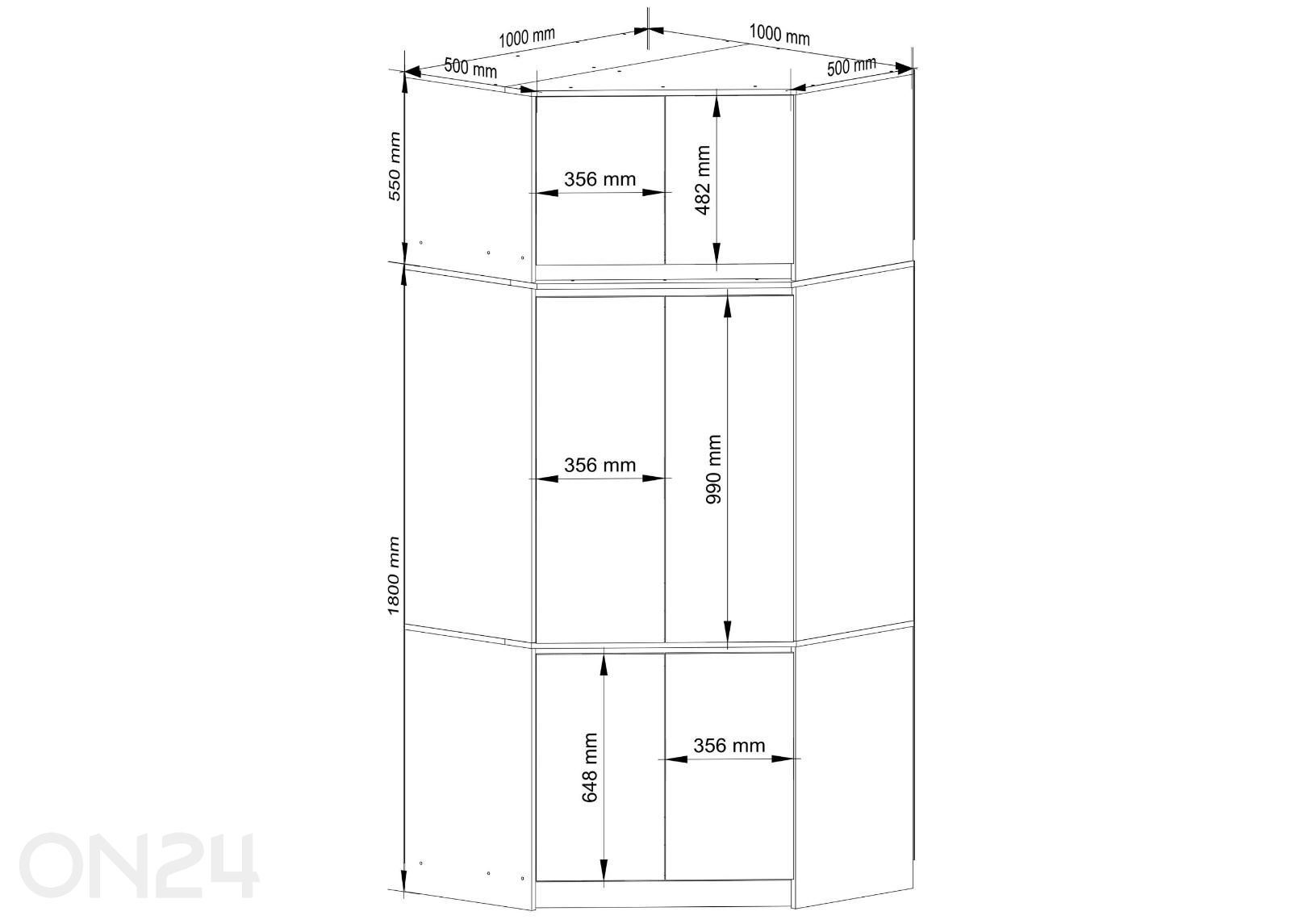 Kulmavaate vaatekaappi S100 II kuvasuurennos mitat