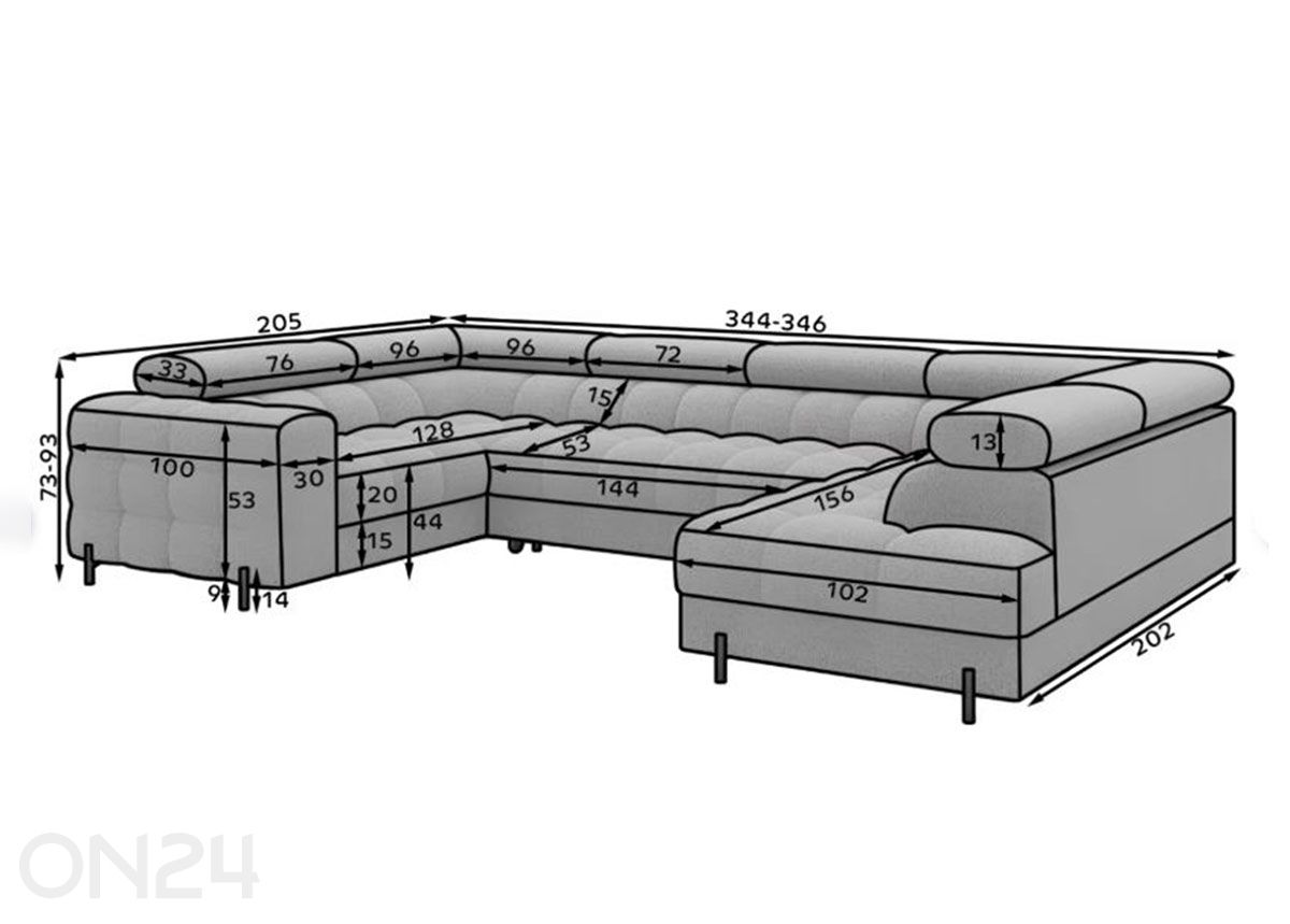 Kulmavuodesohva Fectory kuvasuurennos mitat