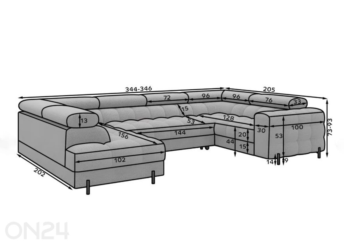 Kulmavuodesohva Fectory kuvasuurennos mitat