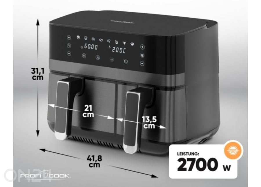 Kuuma-­ilmapaistinpannu ProfiCook PCFR1295H kuvasuurennos mitat