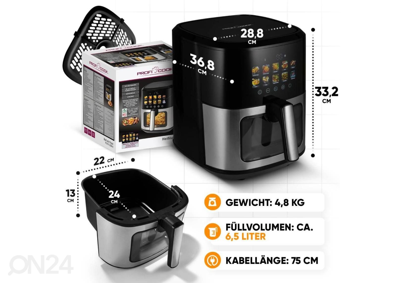 KuumailmakeitinProfiCook PCFR1286H kuvasuurennos mitat