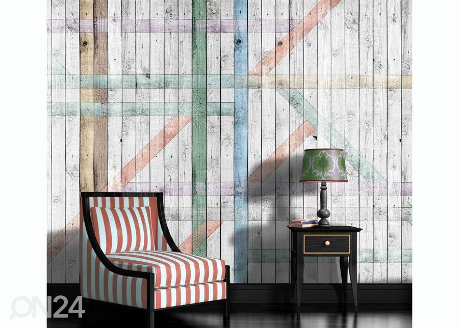 Kuvatapetti Painted Wood Planks Rustic 416x254 cm kuvasuurennos