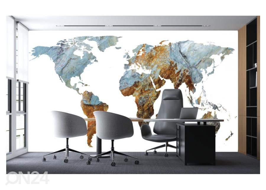 Kuvatapetti Rock Textured World Map on the White Background 358x254 cm kuvasuurennos