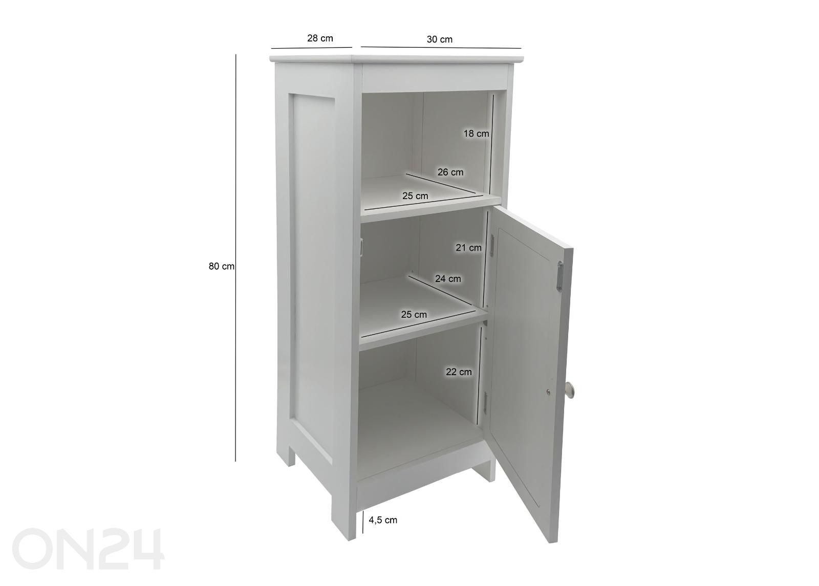 Kylpyhuoneen kaappi 30 cm, valkoinen kuvasuurennos mitat