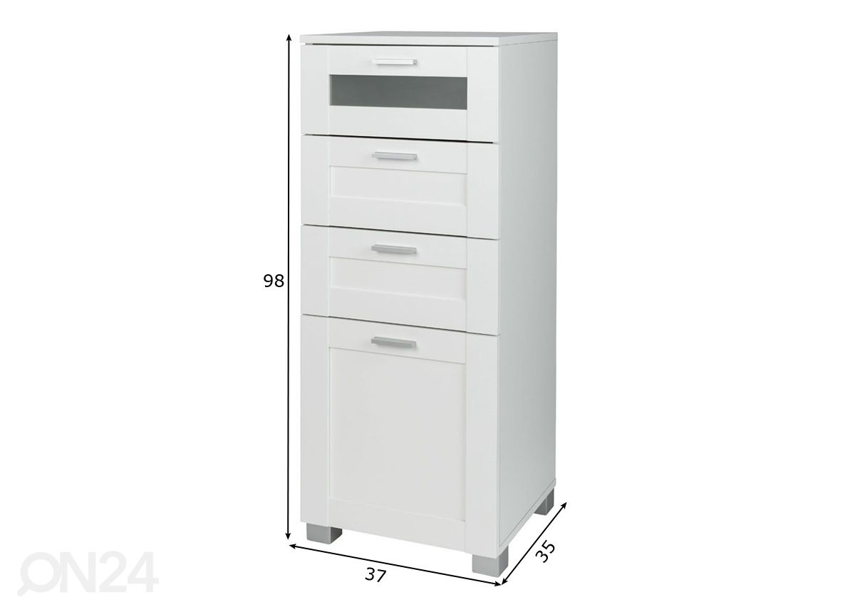 Kylpyhuoneen kaappi laatikoilla 37 cm kuvasuurennos mitat