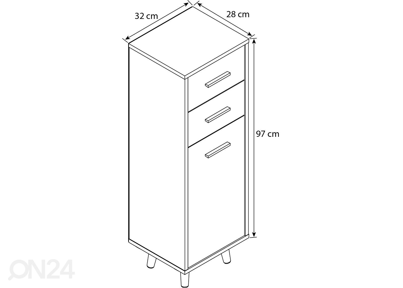 Kylpyhuoneen kaappi / lipasto Landos 32 cm kuvasuurennos mitat