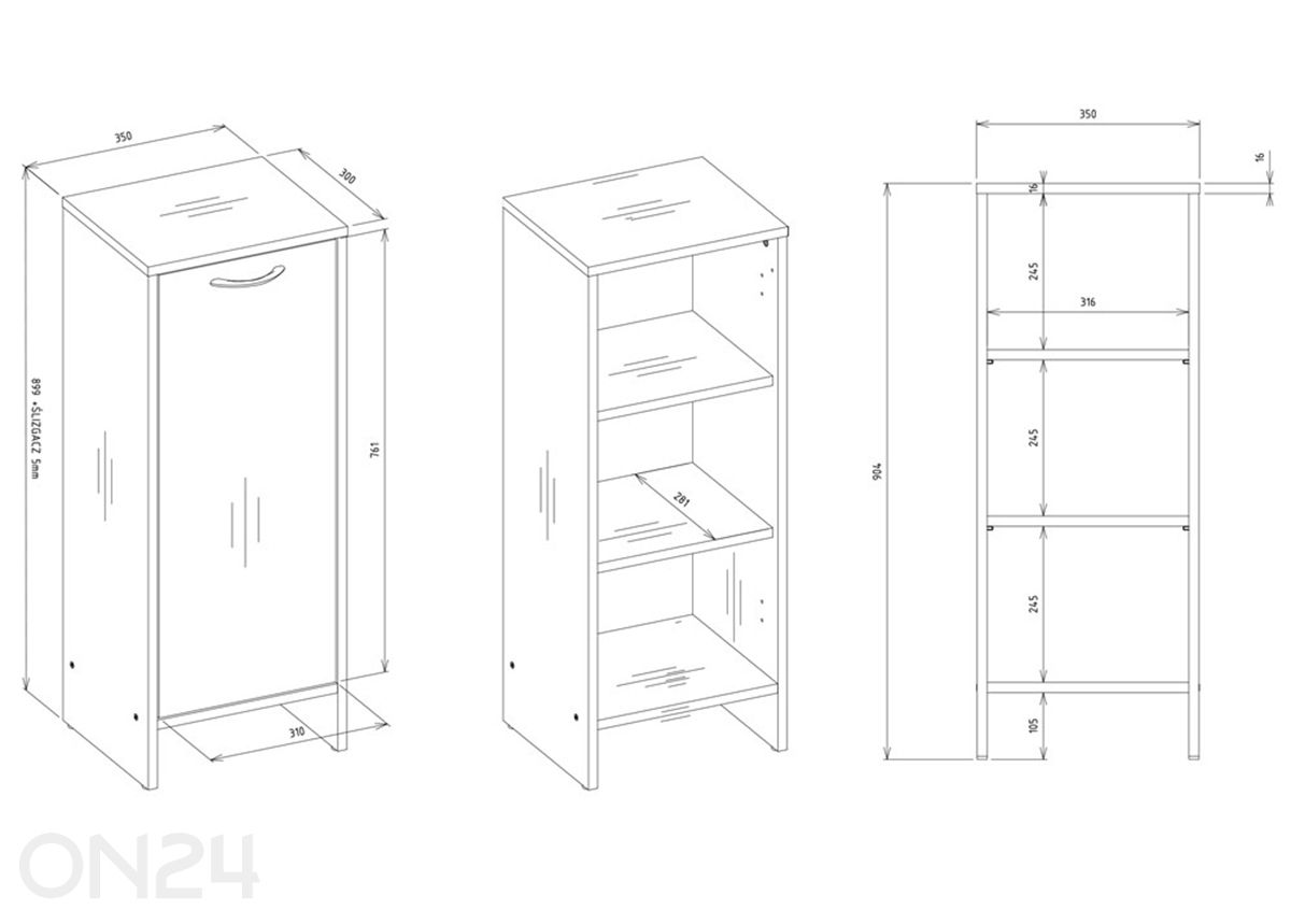 Kylpyhuoneen kaappi Nina kuvasuurennos mitat