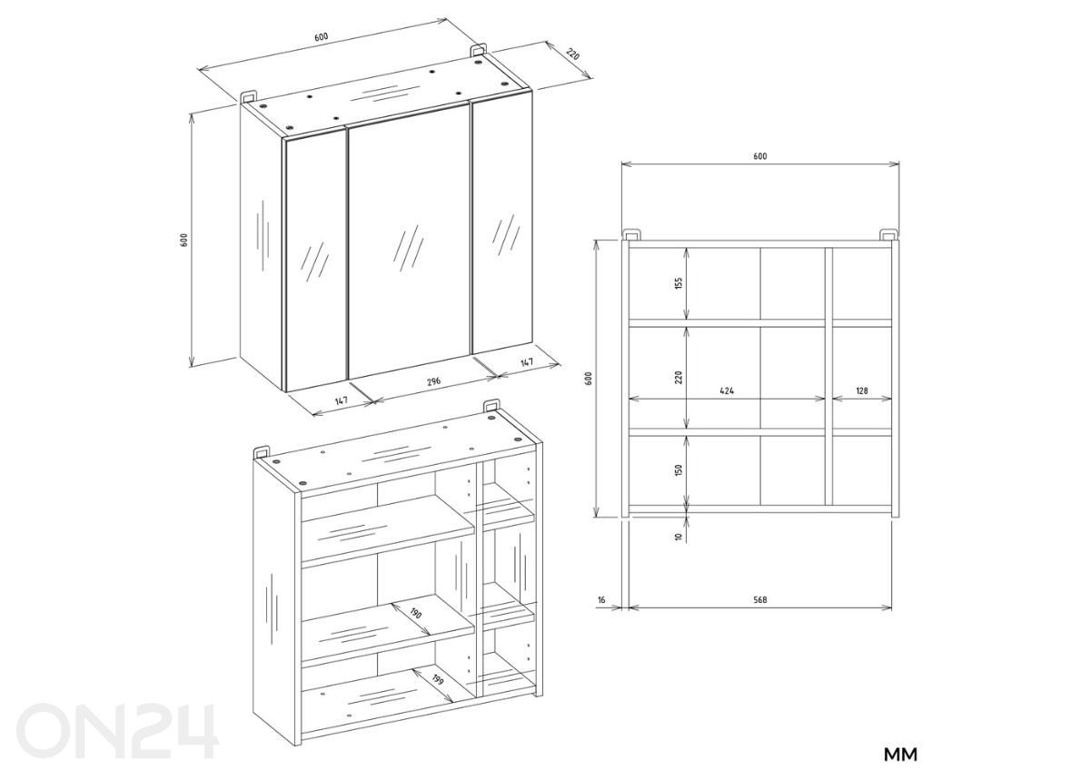 Kylpyhuoneen kaappi peilillä Pola kuvasuurennos mitat