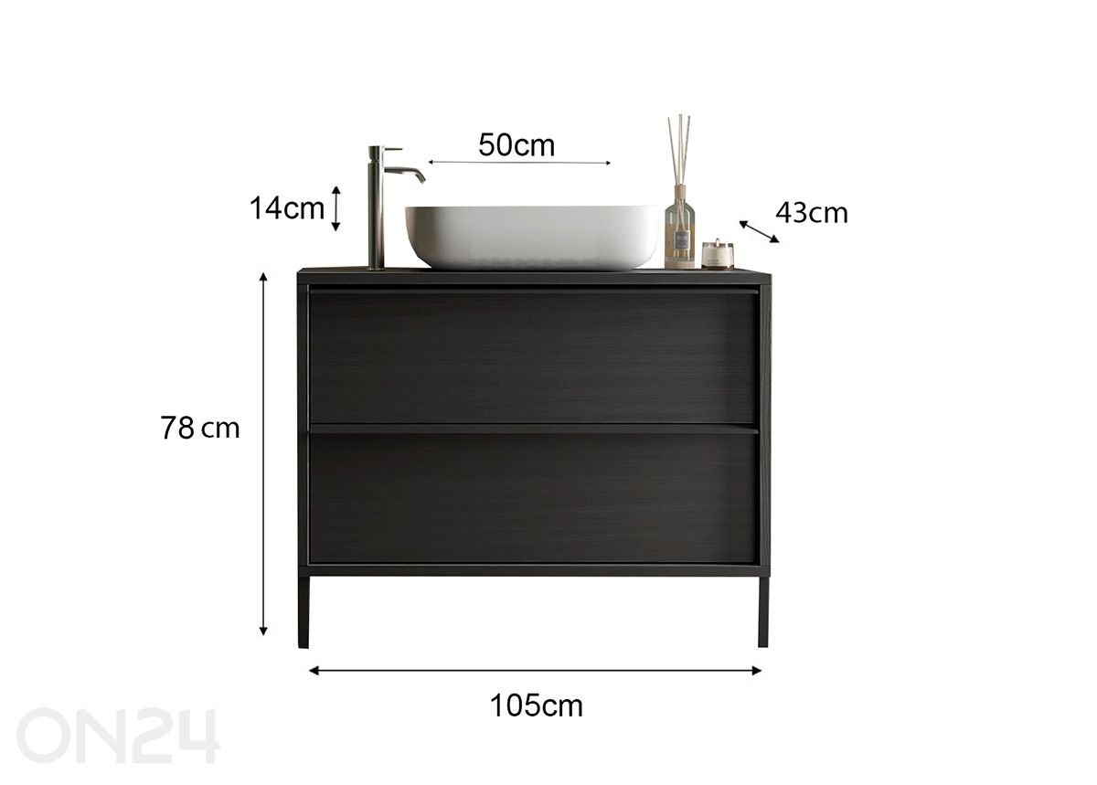 Kylpyhuoneen kaappi pesualtaalla Steel 105 cm kuvasuurennos mitat