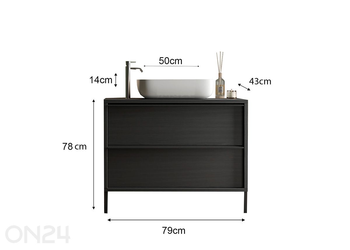 Kylpyhuoneen kaappi pesualtaalla Steel 79 cm kuvasuurennos mitat