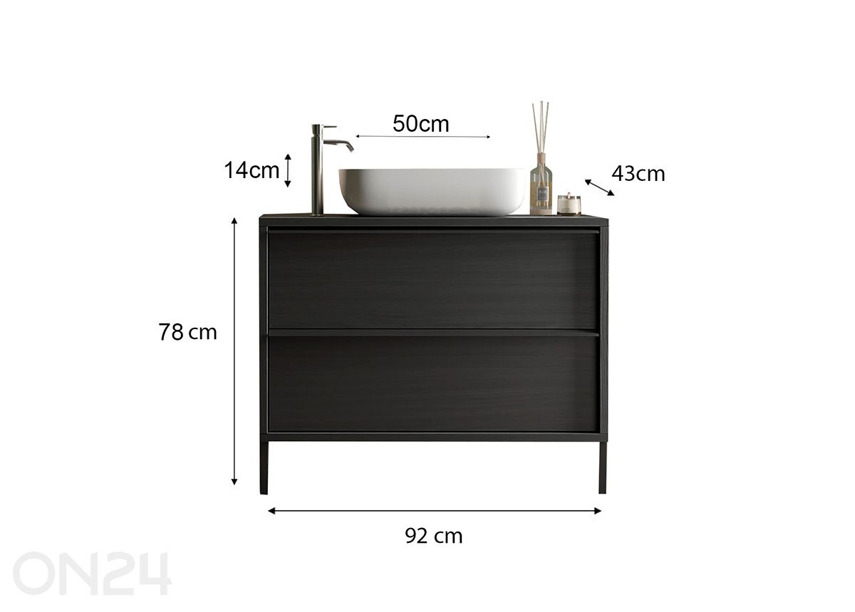 Kylpyhuoneen kaappi pesualtaalla Steel 92 cm kuvasuurennos mitat