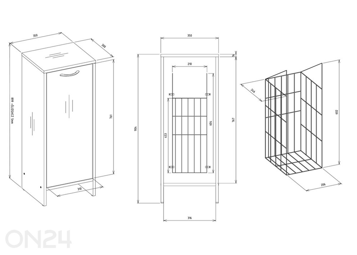 Kylpyhuoneen kaappi pyykkikorilla Nina kuvasuurennos mitat