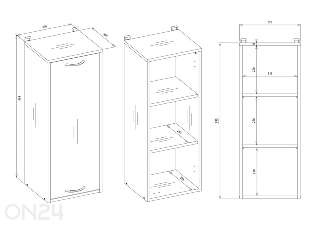 Kylpyhuoneen kaappi seinälle Nina kuvasuurennos mitat