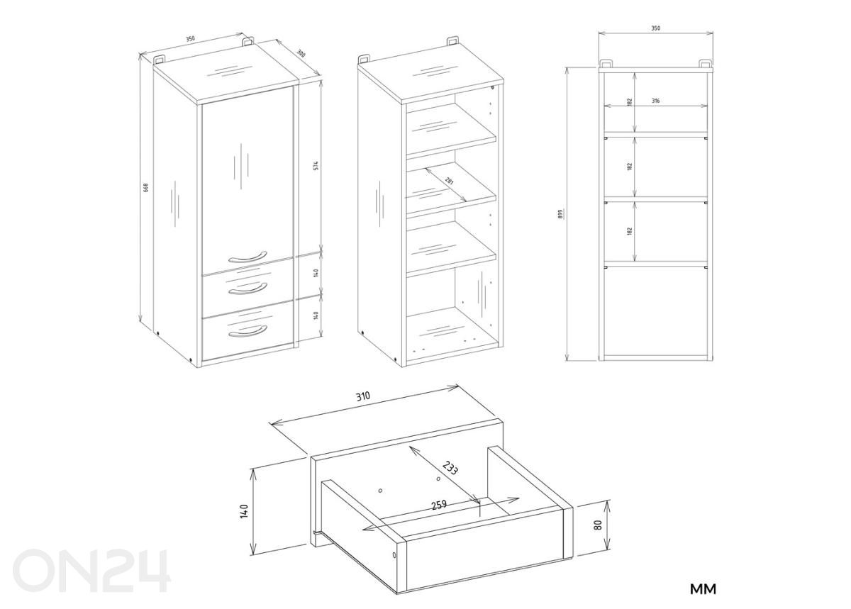 Kylpyhuoneen kaappi seinälle Nina kuvasuurennos mitat