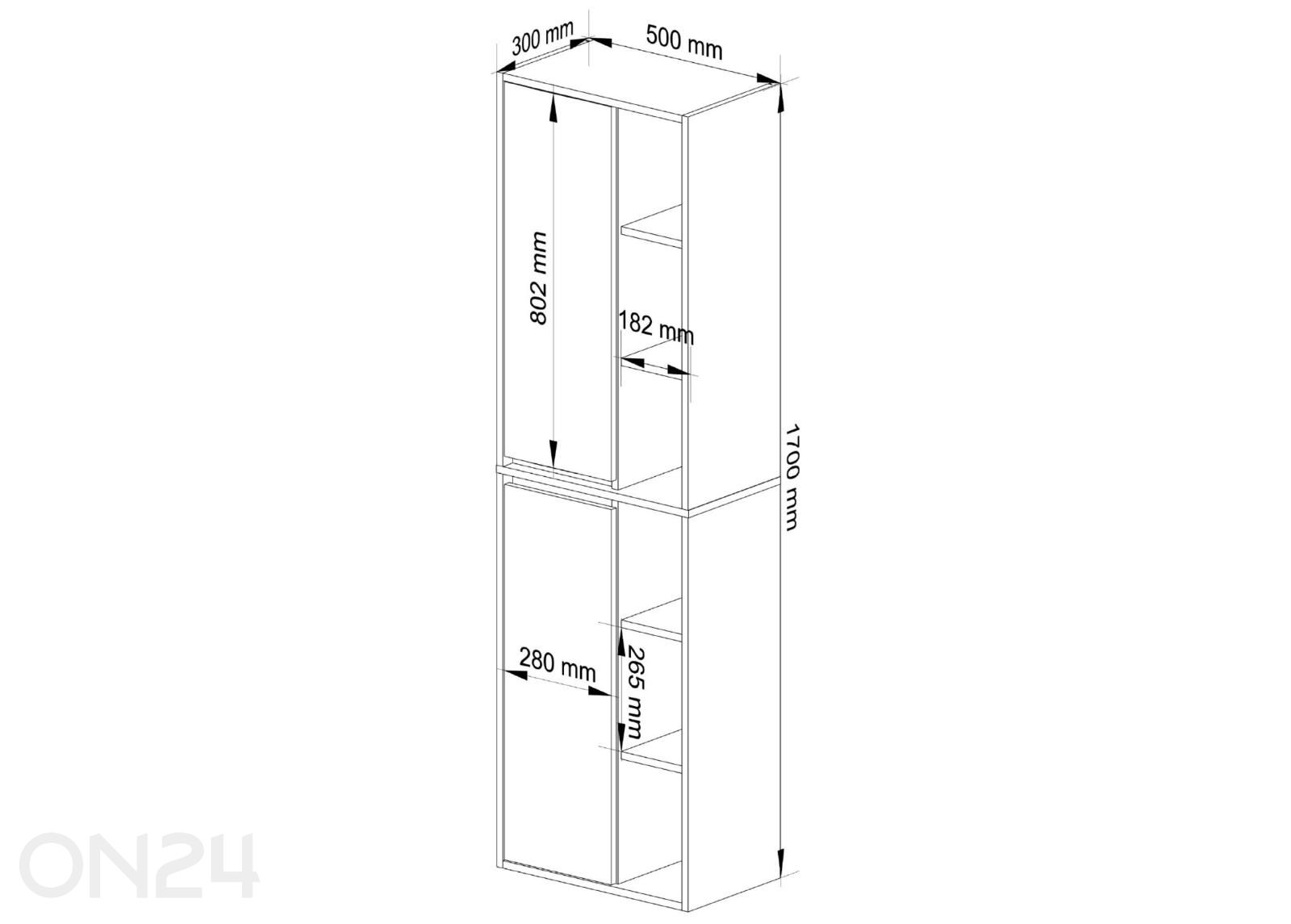 Kylpyhuoneen kaappi Vami kuvasuurennos mitat