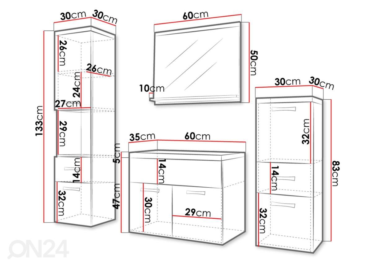 Kylpyhuoneen kalusteet Alba kuvasuurennos mitat