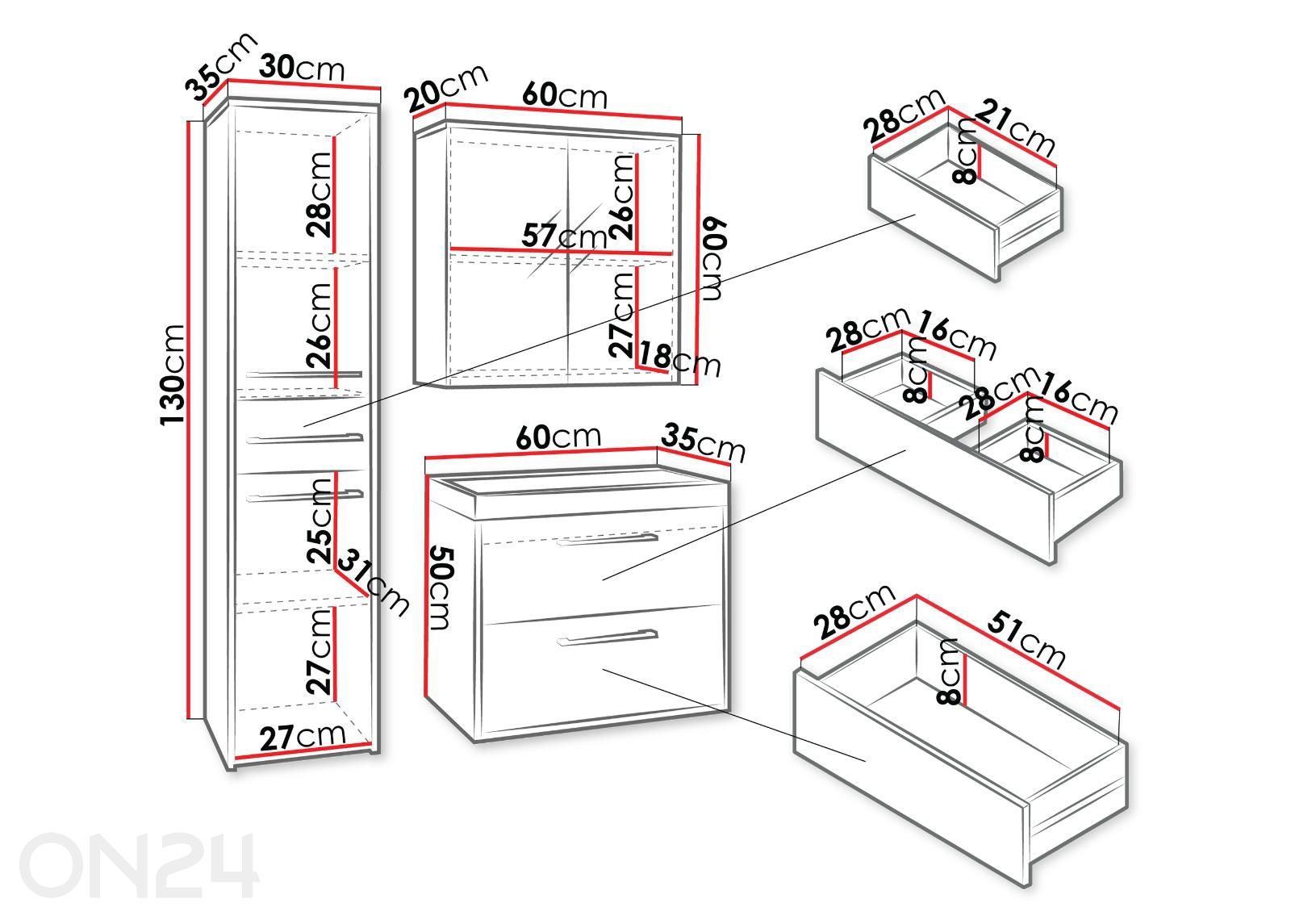 Kylpyhuoneen kokonaisuus Canada I kuvasuurennos mitat