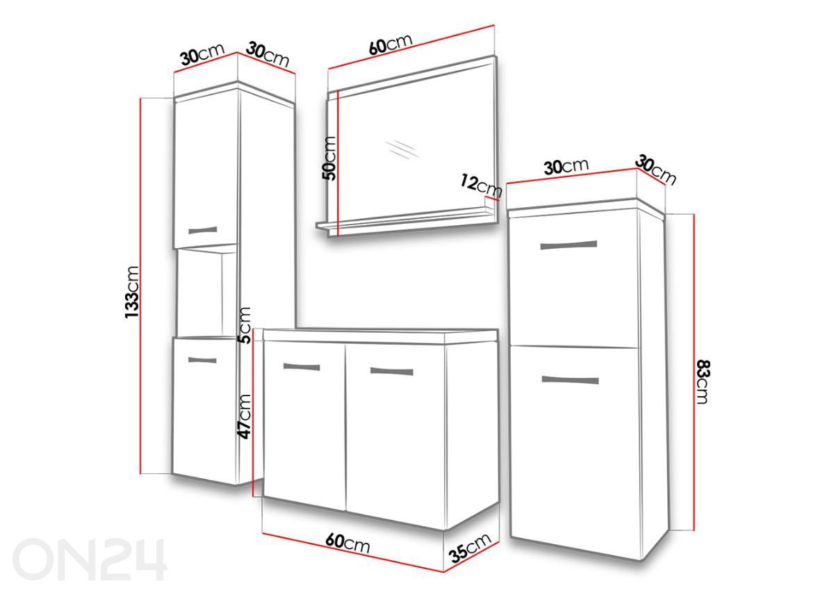 Kylpyhuoneen kokonaisuus Malo kuvasuurennos mitat