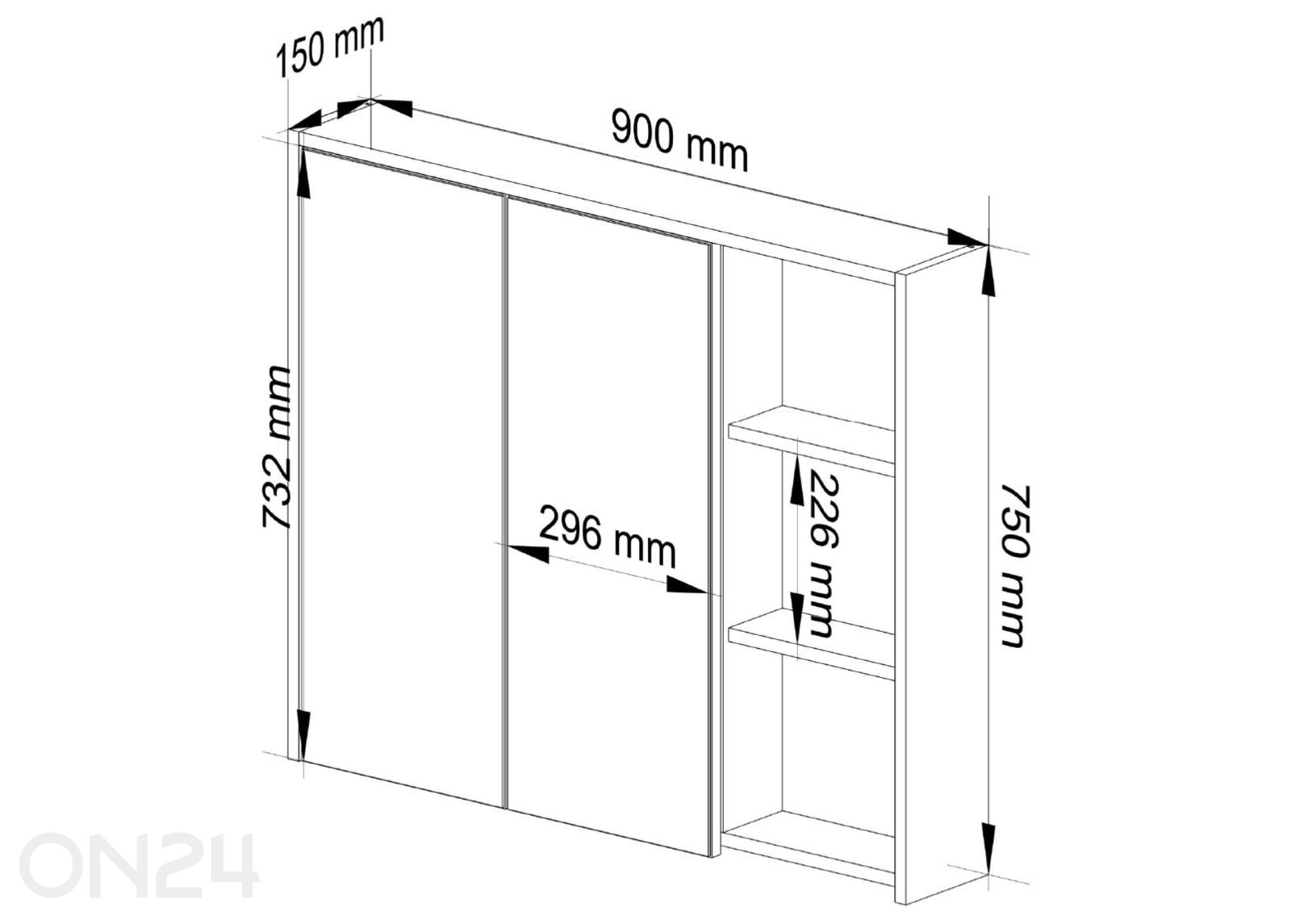Kylpyhuoneen yläkaappi Vami kuvasuurennos mitat
