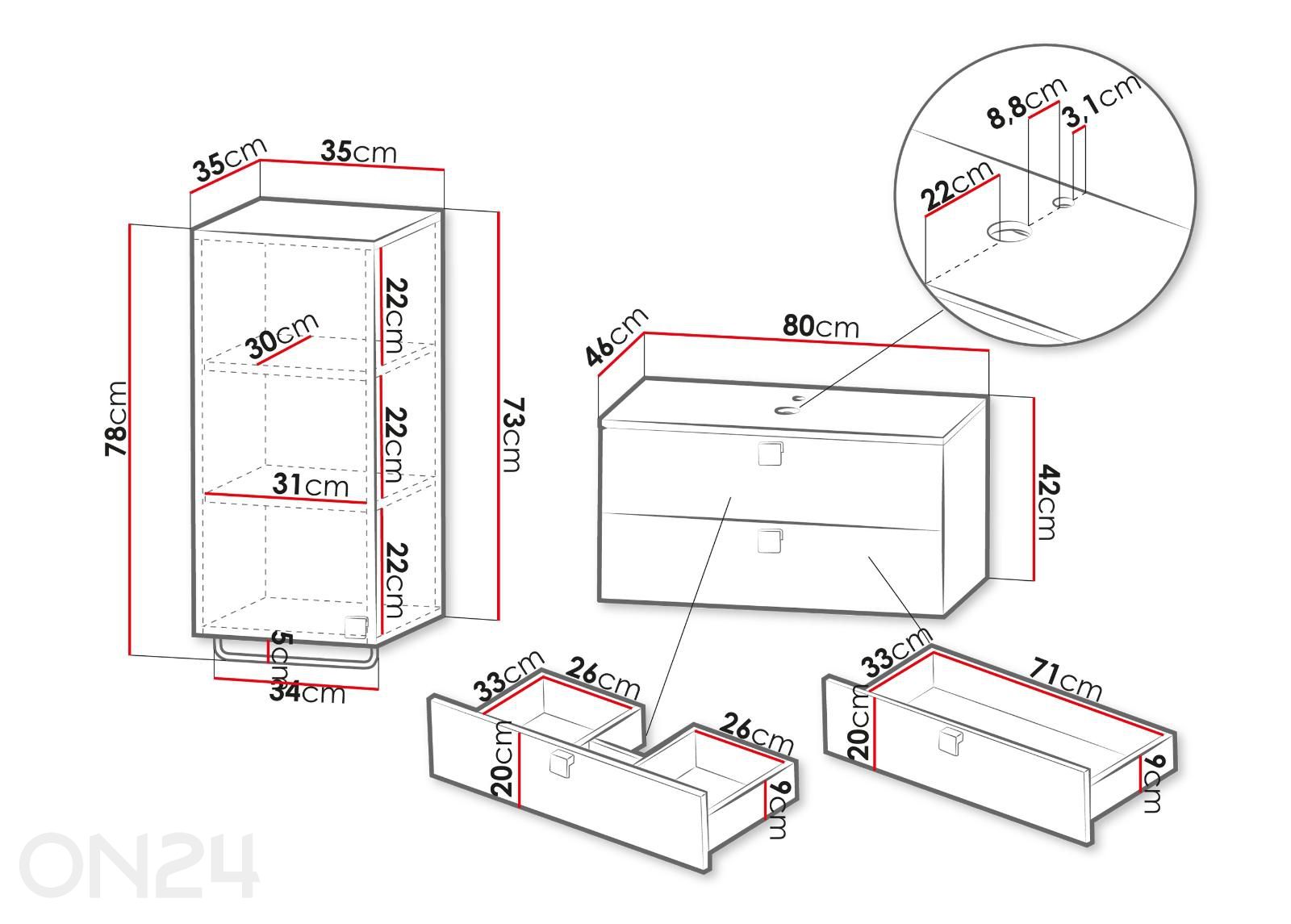 Kylpyhuonekalustesetti Gariano kuvasuurennos mitat