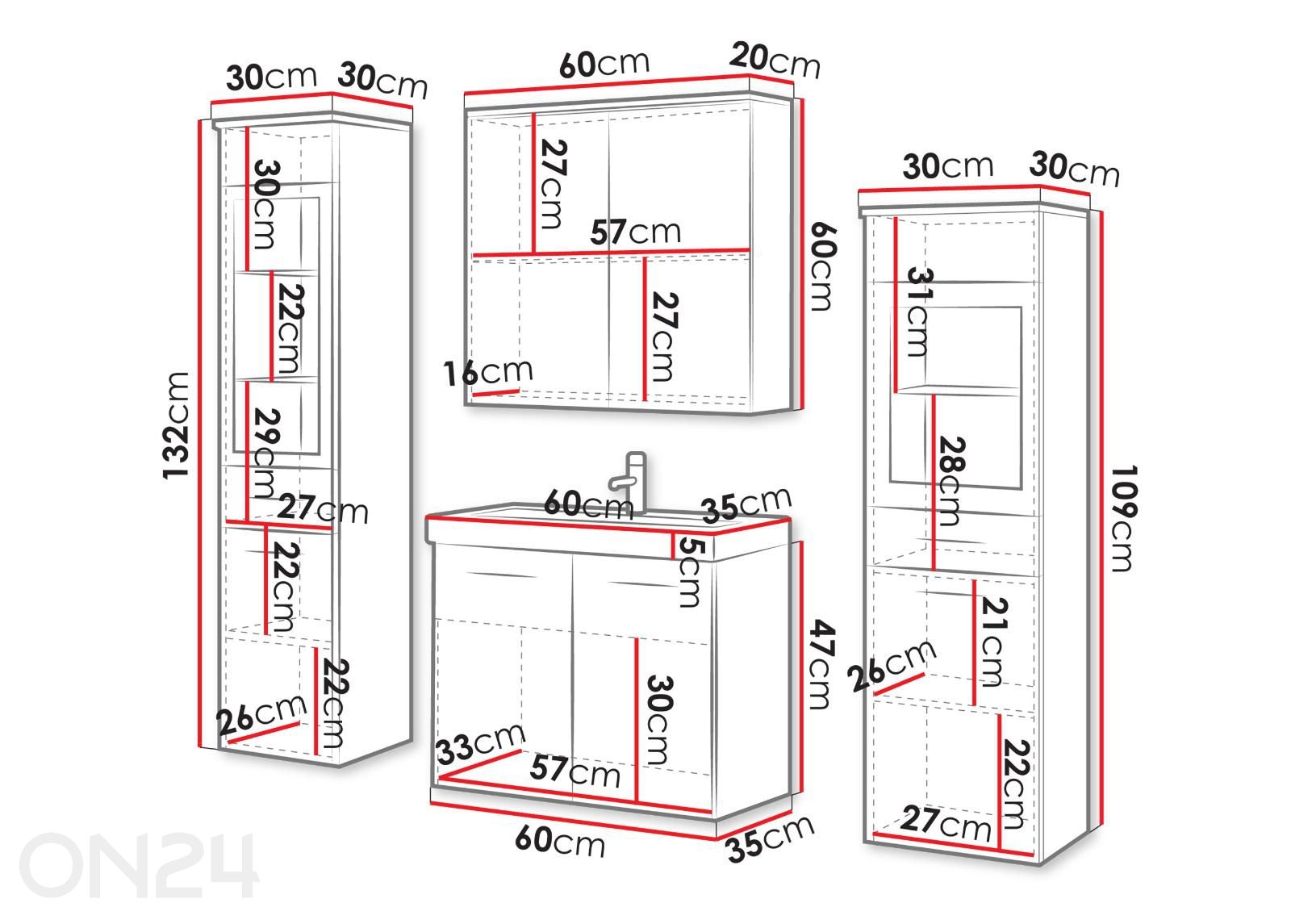 Kylpyhuonekompletti Madrit II kuvasuurennos mitat