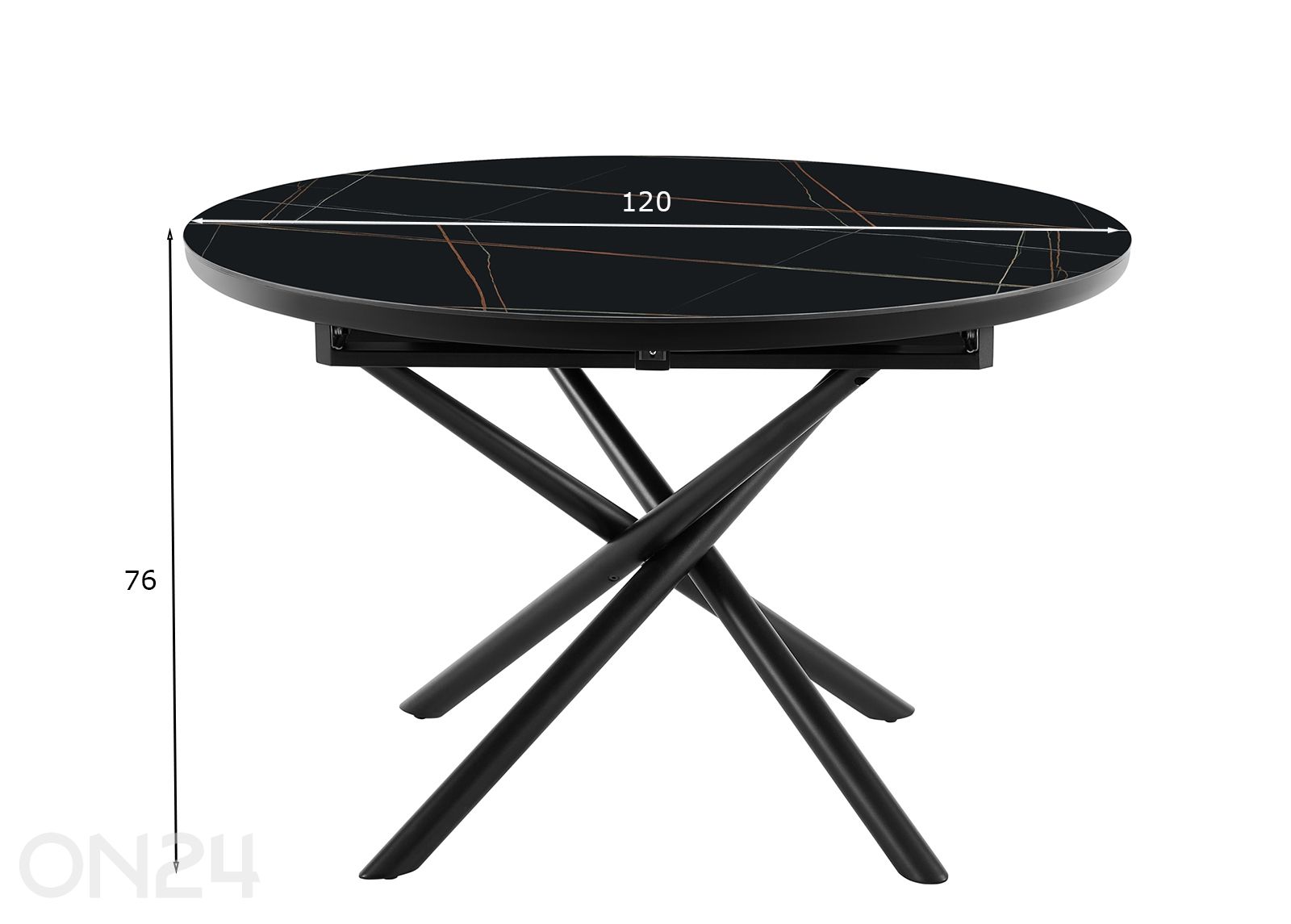 Laajennettava ruokapöytä Ø120 cm kuvasuurennos mitat