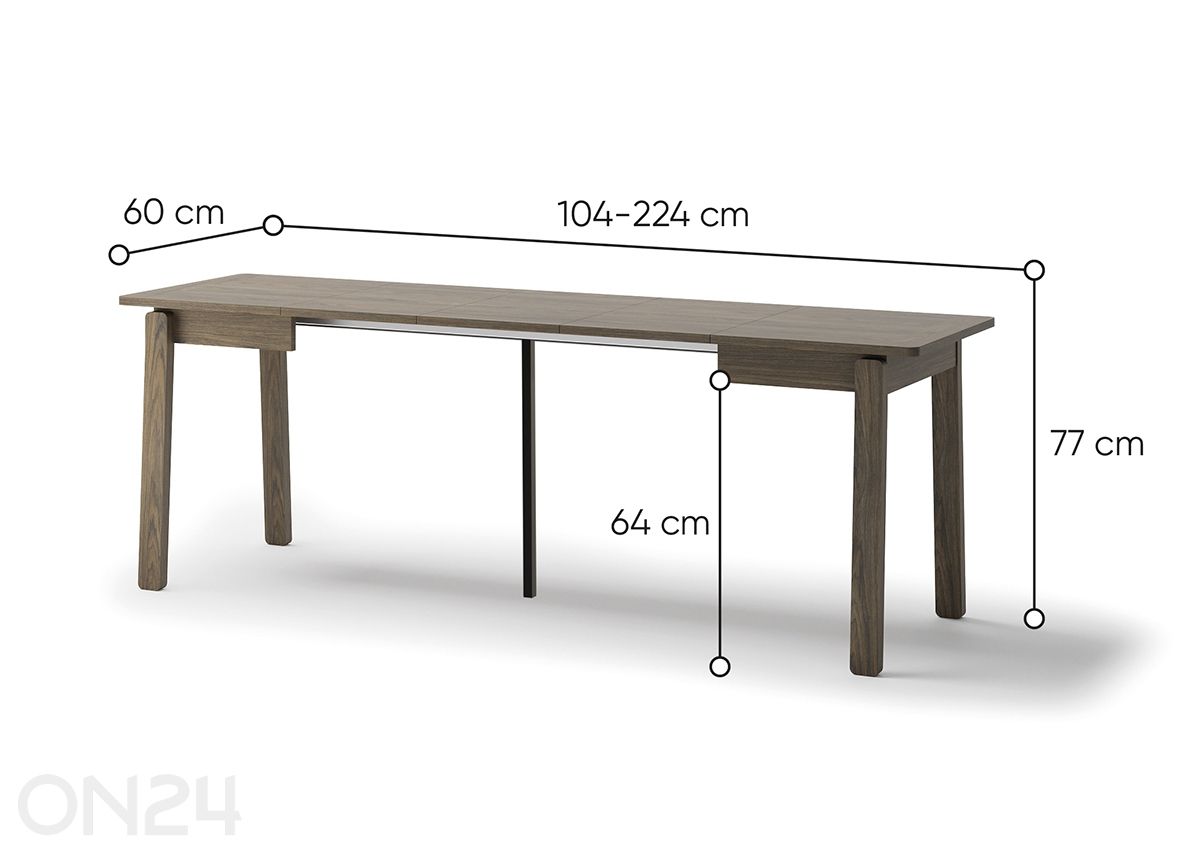 Laajennettava ruokapöytä Plot 60x104/224 cm kuvasuurennos mitat