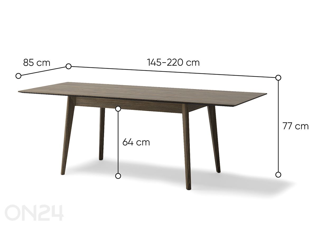 Laajennettava ruokapöytä Plot 85x145/220 cm kuvasuurennos mitat