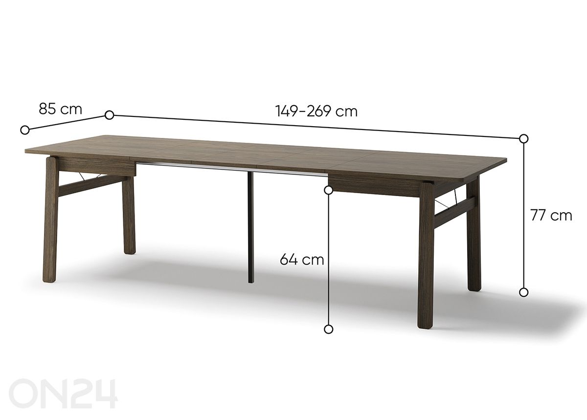 Laajennettava ruokapöytä Plot 85x149/269 cm kuvasuurennos mitat