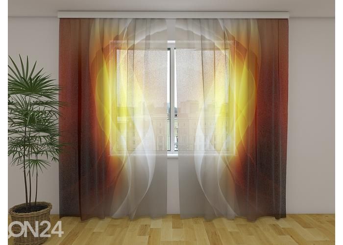 Läpinäkyvä kuvaverho Abstract Orange Waves 240x220 cm kuvasuurennos