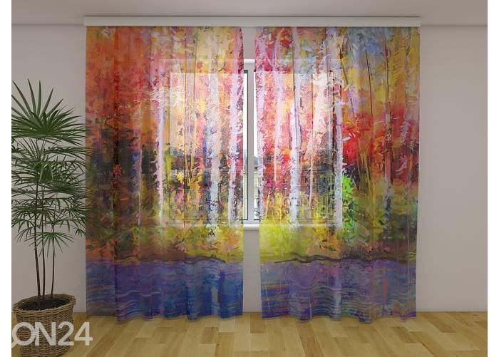 Läpinäkyvä kuvaverho Oil Painting Colorful Autumn Trees 240x220 cm kuvasuurennos