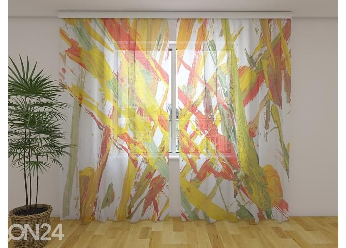 Läpinäkyvä kuvaverho Orange Abstract Brush Painting 240x220 cm kuvasuurennos