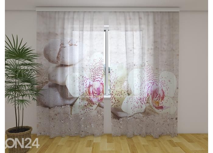 Läpinäkyvä kuvaverho Orchids and Zen Stones 240x220 cm kuvasuurennos